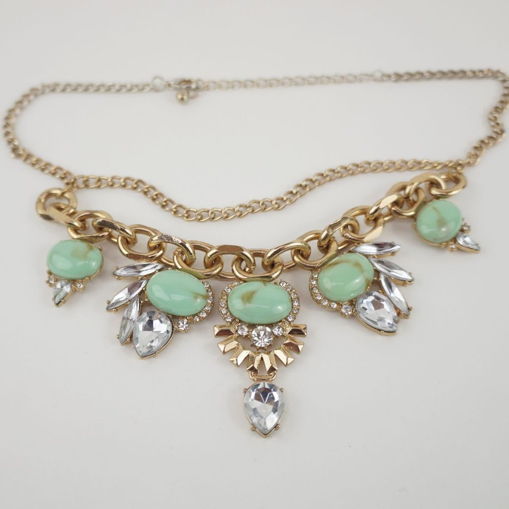 Chunky Mint Green Faux Crystal Statement Necklace - Picture 5 of 8